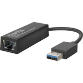 Plugable USB3-E1000 USB 3.0 to Gigabit Ethernet adapter showing USB connector and RJ45 port with LED indicators-alternate-image1