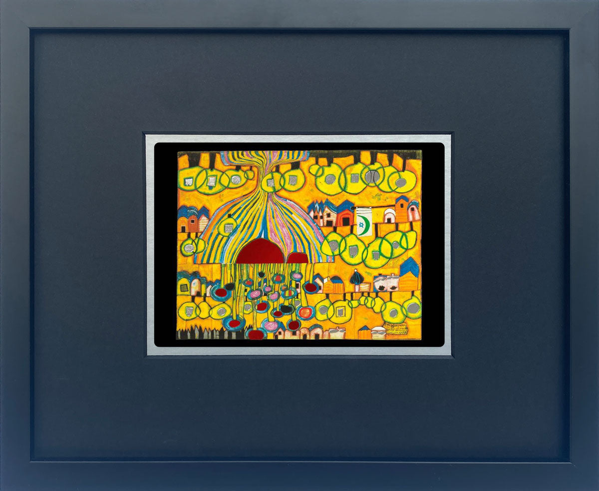 "Positive Seelenbäume" | Friedensreich Hundertwasser Miniprint mit Rahmen